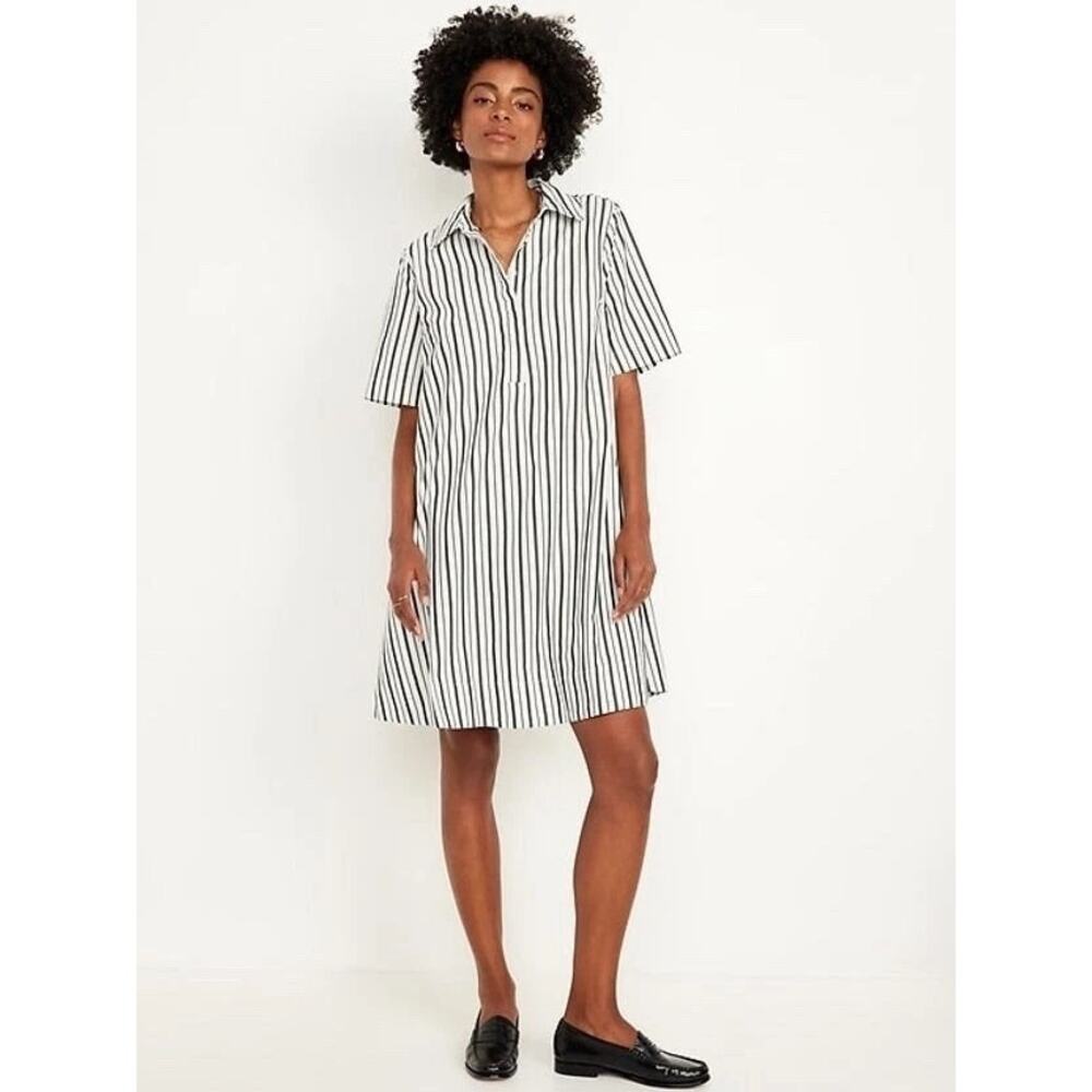 NWT Old Navy Striped Trapeze Dress Large Cotton Poplin Coastal Grandma Swing